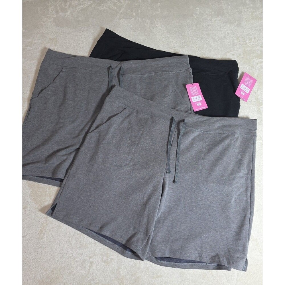 Lot/3 Emily B Plus 3X Athletic Short Elastic Tie Waist Pockets - 2 Grey/ 1 Black